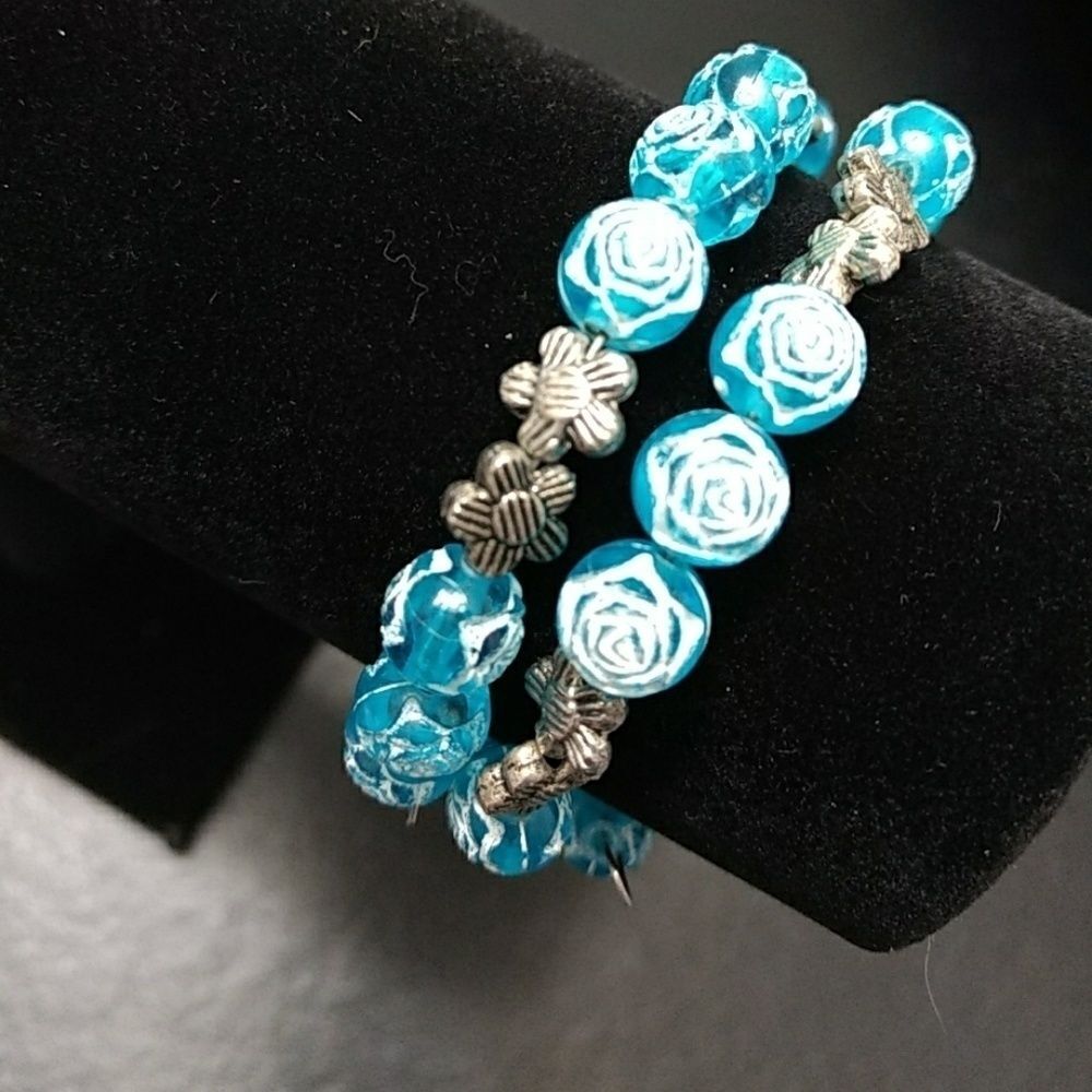 Blue rose bead wrap bracelet